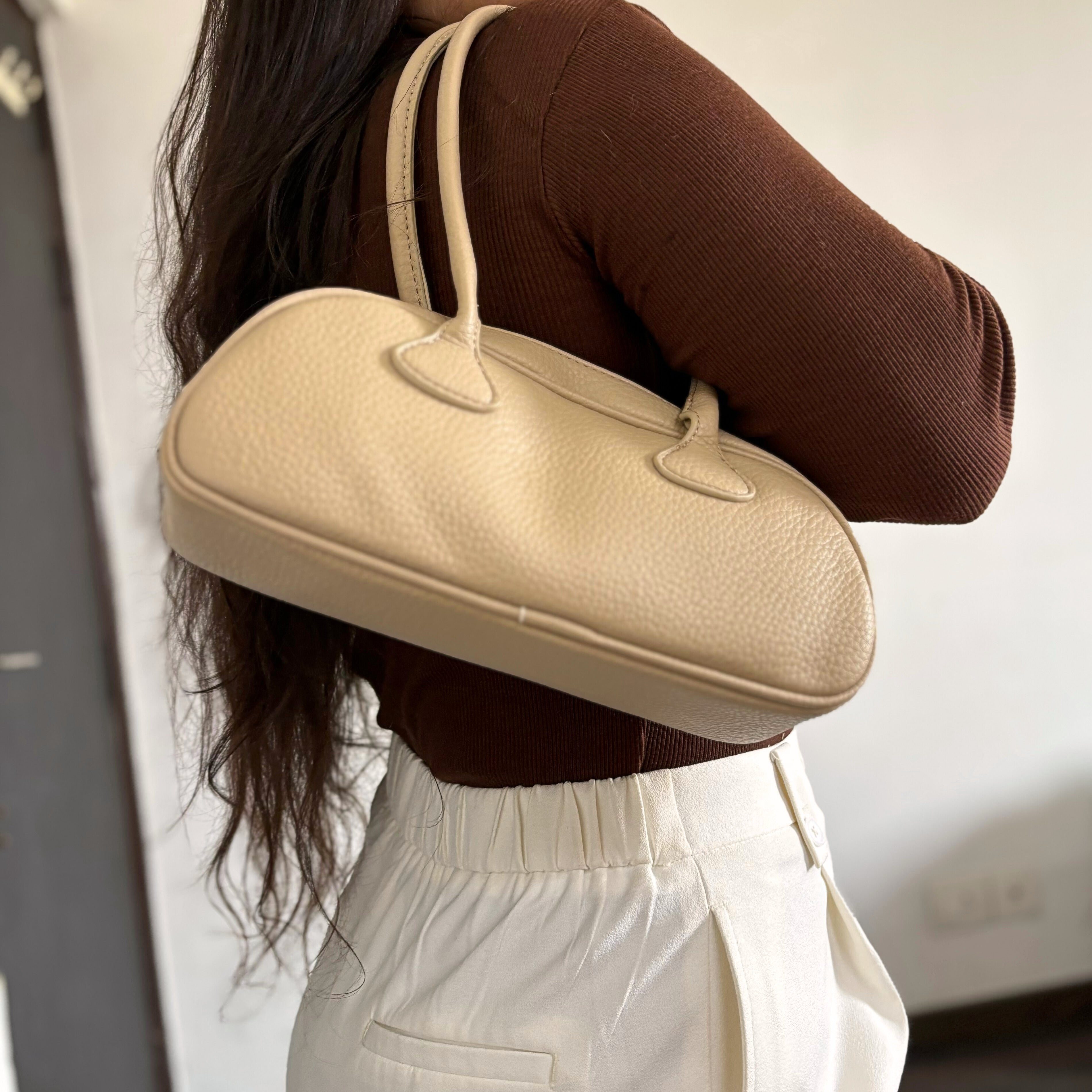 Crescent Belle Beige Shoulder Bag